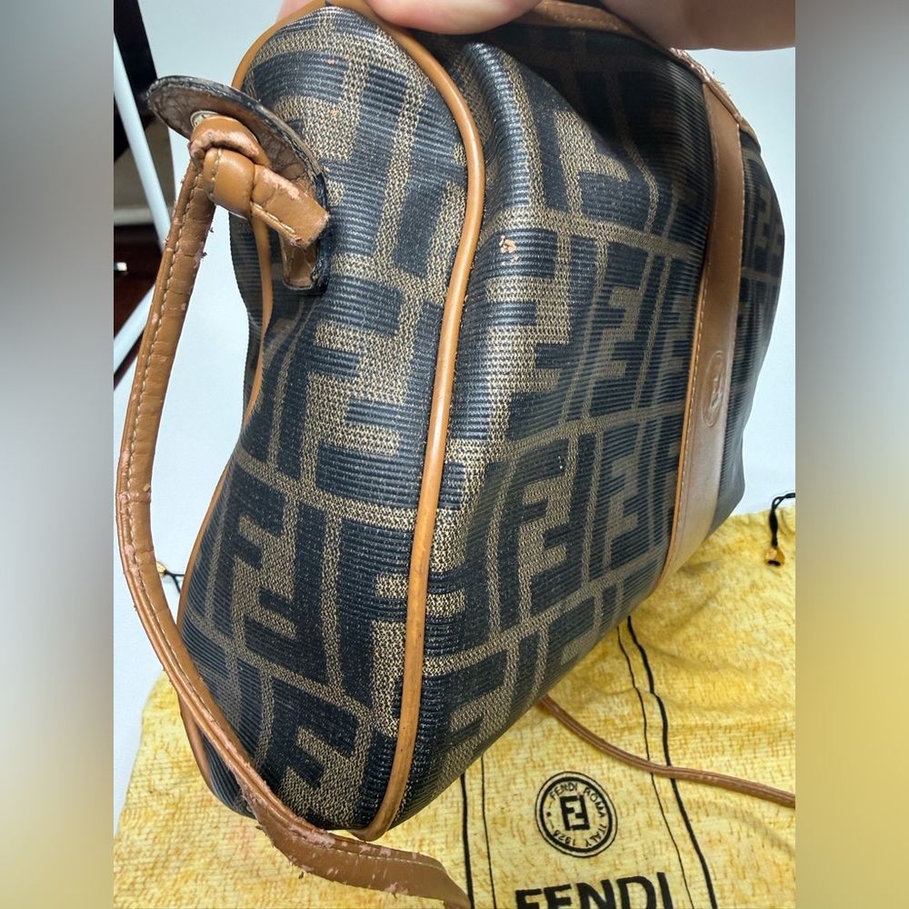 Authentic Vintage Fendi Zucca FF Crossbody Bag Brown Logo Italy READ - Picture 14 of 15